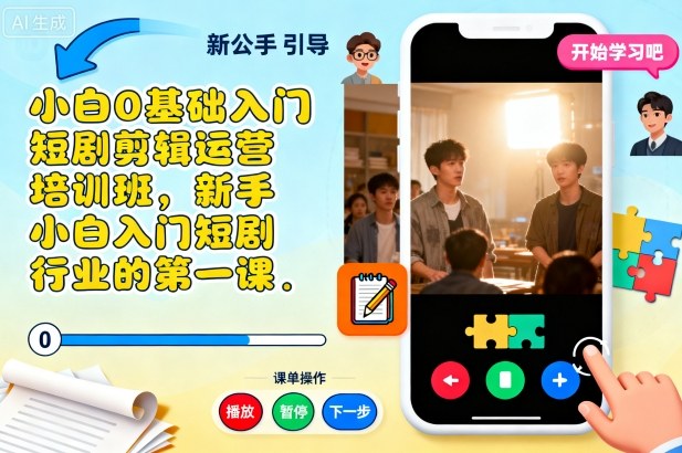 小白0基础入门短剧剪辑运营培训班，新手小白入门短剧行业的第一课-16888副业资讯