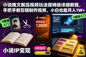 小说推文解压视频玩法保姆级详细教程,手把手教剪辑制作视频,小白也能月入1W+-16888副业资讯