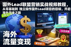 国外Lead联盟营销实战视频教程,从零基础到独立操作国外Lead项目的目标,开启海外淘金之路-16888副业资讯