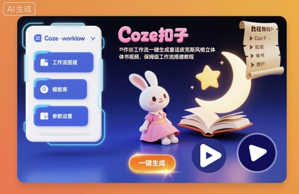 Coze扣子工作流一键生成童话皮克斯风格立体书视频，保姆级工作流搭建教程-16888副业资讯