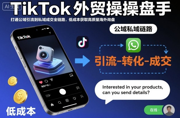 TikTok外贸操盘手，打通公域引流到私域成交全链路，低成本获取高质量海外询盘-16888副业资讯