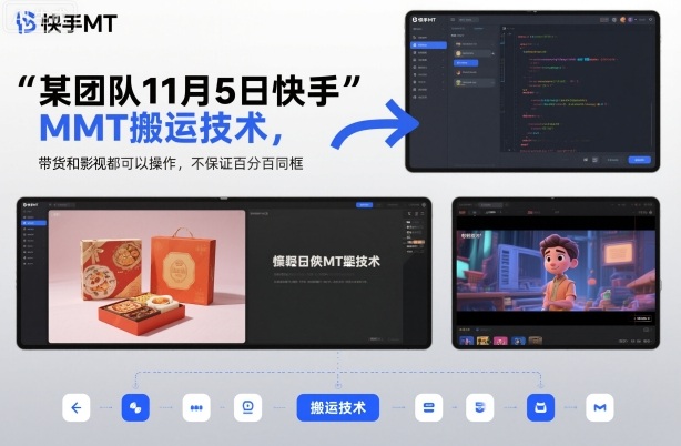 某团队11月5日快手MT搬运技术，带货和影视都可以操作，不保证百分百同框，自测-16888副业资讯