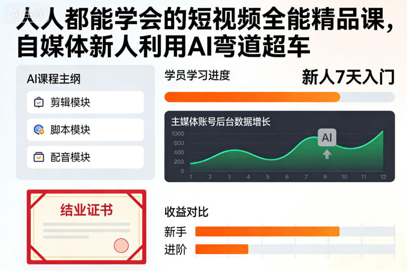 人人都能学会的短视频全能精品课，自媒体新人利用AI弯道超车-16888副业资讯