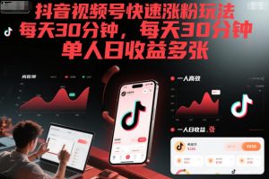抖音视频号快速涨粉玩法,每天30分钟,单人日收益多张-16888副业资讯