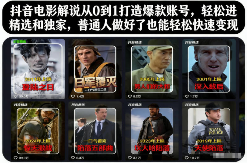 抖音电影解说从0到1打造爆款账号，轻松进精选和独家，普通人做好了也能轻松快速变现-16888副业资讯