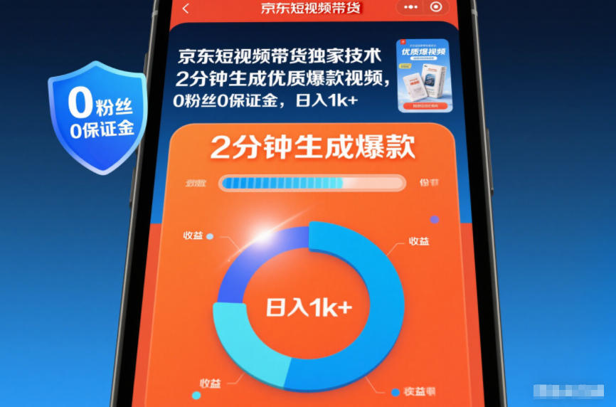 京东短视频带货独家技术，2分钟生成一条优质爆款视频，0粉丝0保证金，日入1k+【揭秘】-16888副业资讯