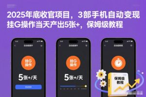 2025年底收官项目，3部手机自动变现，挂G操作当天产出5张+，保姆级教程【揭秘】-16888副业资讯