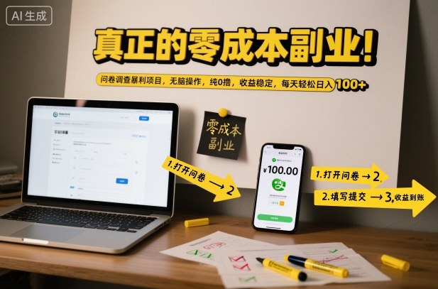 真正的零成本副业！问卷调查暴利项目，无脑操作，纯0撸，收益稳定，每天轻松日入100+【揭秘】-16888副业资讯