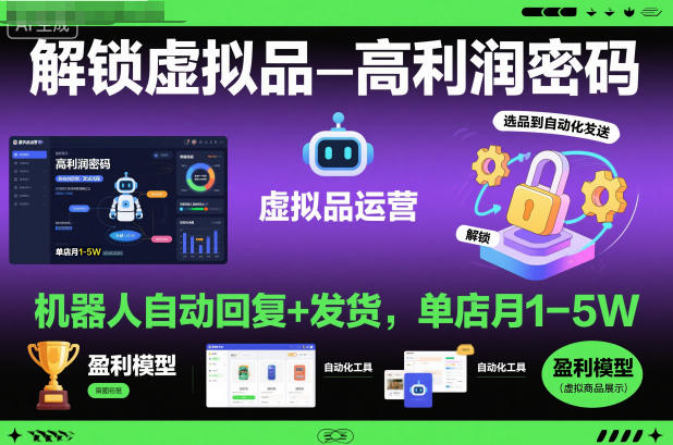 解锁虚拟品高利润密码：机器人自动回复+发货，单店月1-5W【揭秘】-16888副业资讯