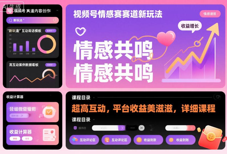 视频号情感赛道新玩法，超高互动，平台收益美滋滋，详细课程-16888副业资讯