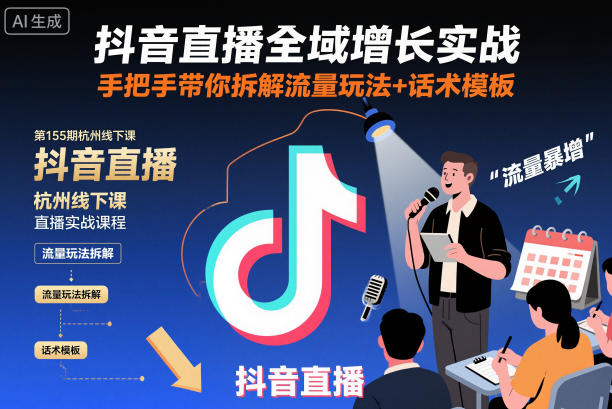 抖音直播全域增长实战第155期杭州线下课，手把手带你拆解流量玩法+话术模板-16888副业资讯