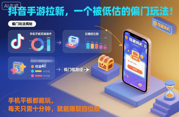 抖音手游拉新，一个被低估的偏门玩法！手机平板都能玩，每天只需十分钟，就能賺取四位数【揭秘】-16888副业资讯