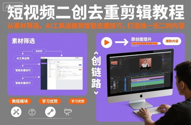 短视频二创去重剪辑教程，从素材筛选、AI工具运用到智能去重技巧，打造独一无二的内容-16888副业资讯