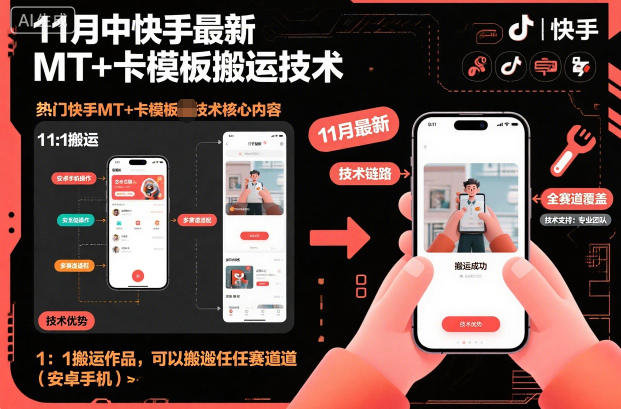 11月中快手最新MT+卡模板搬运技术，1：1搬运作品，可以搬运任何赛道（安卓手机）-16888副业资讯