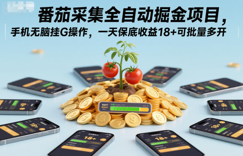 番茄采集全自动掘金项目，手机无脑挂G操作，一天保底收益18+可批量多开【揭秘】-16888副业资讯