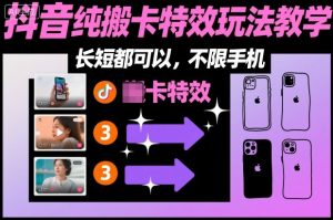 某社群抖音纯搬卡特效玩法教学,长短都可以,不限手机-16888副业资讯