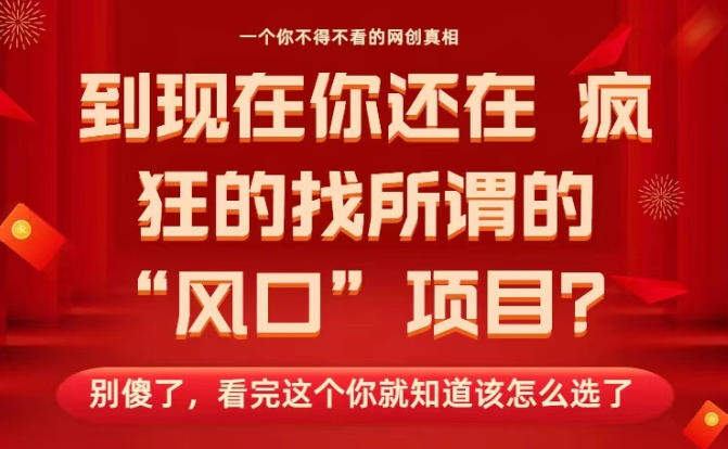 马上26年了，你还在找所谓的风口项目？别傻了，看完这个你全都懂了！【揭秘】-16888副业资讯