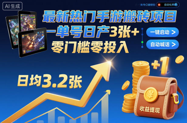 最新热门手游搬砖项目，一键自动化挂G，单号日产3张+，零门槛零投入【揭秘】-16888副业资讯
