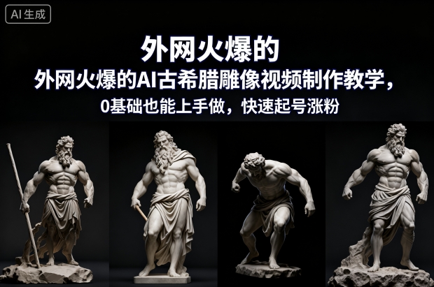 外网火爆的AI古希腊雕像视频制作教学，0基础也能上手做，快速起号涨粉-16888副业资讯