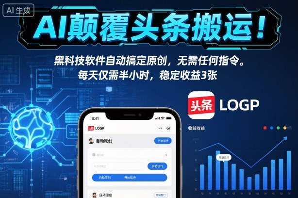 AI颠覆头条搬运！黑科技软件自动搞定原创，无需任何指令。每天仅需半小时，稳定收益3张【揭秘】-16888副业资讯