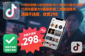 11月抖音某大V最新影视二创搬运技术,洗稿不违规,收费298-16888副业资讯