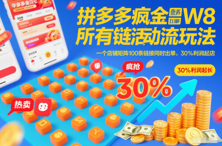 拼多多疯狂活动流玩法，所有链接全部打标，一个店铺矩阵100条链接同时出单，30%利润起店-16888副业资讯