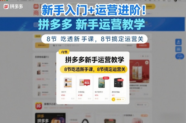 新手入门+运营进阶！拼多多新手运营教学，8节吃透新手课，8节搞定运营关-16888副业资讯