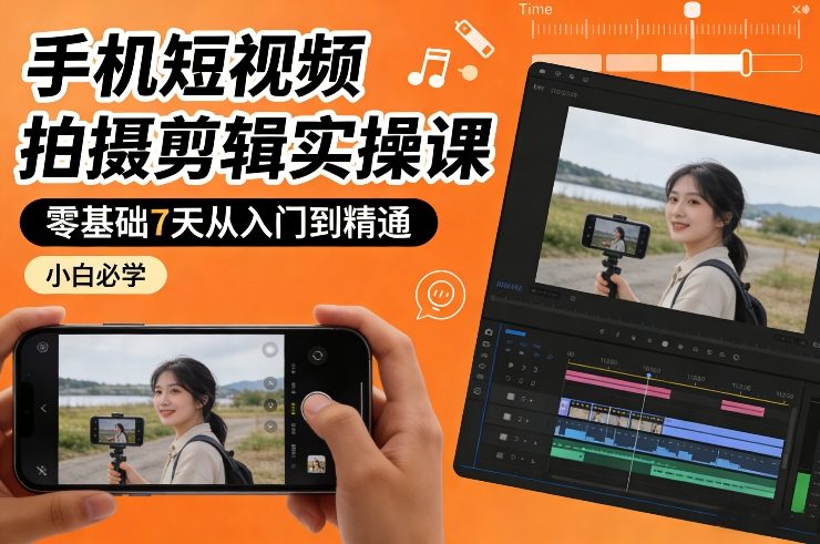 手机短视频拍摄剪辑实操课，零基础7天从入门到精通，小白必学-16888副业资讯