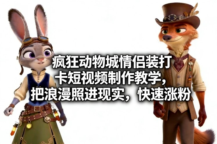 疯狂动物城情侣装打卡短视频制作教学，把浪漫照进现实，快速涨粉-16888副业资讯