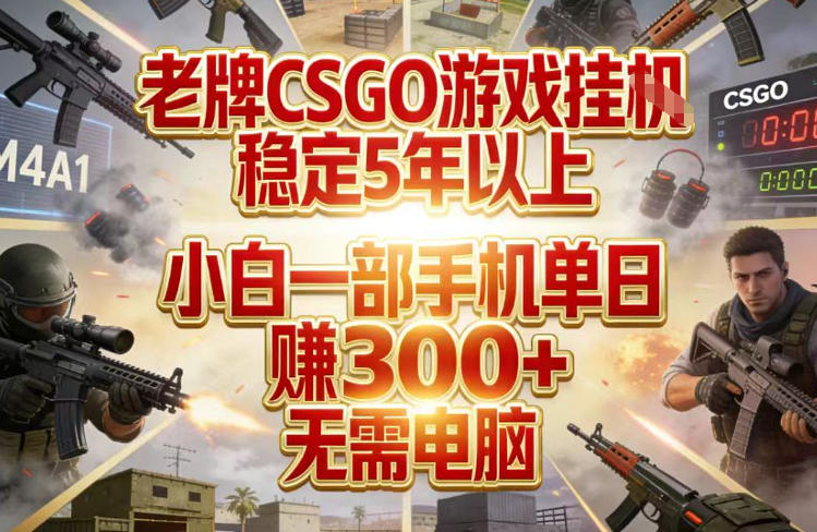 老牌CSGO游戏挂G，稳定5年以上，小白一部手机单日賺3张+，无需电脑【揭秘】-16888副业资讯