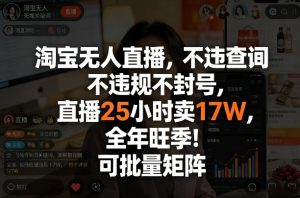 淘宝无人直播，不违规不封号，直播25小时卖17W，全年旺季！可批量矩阵【揭秘】-16888副业资讯