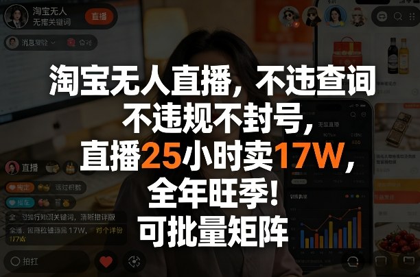 淘宝无人直播，不违规不封号，直播25小时卖17W，全年旺季！可批量矩阵【揭秘】-16888副业资讯