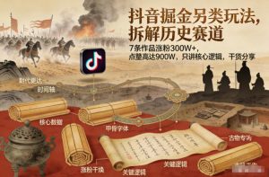 抖音掘金另类玩法，拆解历史赛道，7条作品涨粉300W+，点赞量高达900W，只讲核心逻辑，干货分享-16888副业资讯