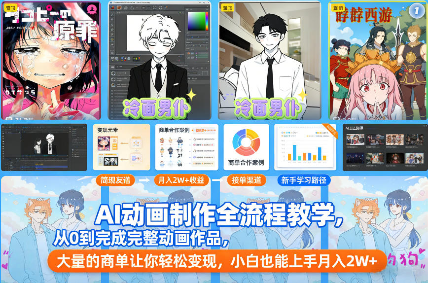 AI动画制作全流程教学，从0到完成完整动画作品，大量的商单让你轻松变现，小白也能上手月入2W+-16888副业资讯