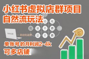 小红书虚拟店群项目，自然流玩法，批量自动化，稳定不费号，单账号的月利润2-4k，可多店矩阵-16888副业资讯