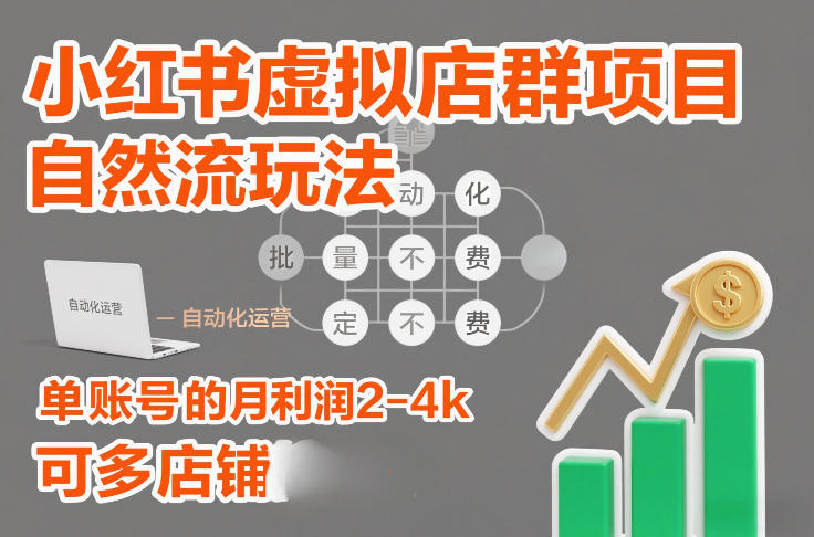 小红书虚拟店群项目，自然流玩法，批量自动化，稳定不费号，单账号的月利润2-4k，可多店矩阵-16888副业资讯