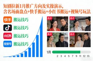短剧拉新1月推广方向及实操演示，含名场面盘点+快手搬运+小红书搬运+视频号玩法-16888副业资讯
