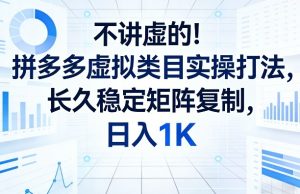 不讲虚的！拼多多虚拟类目实操打法，长久稳定矩阵复制，日入1K【揭秘】-16888副业资讯