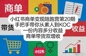 小红书商单变现陪跑营第20期，手把手带你从素人到KOC，一份内容多分收益，商单带货双增收-16888副业资讯