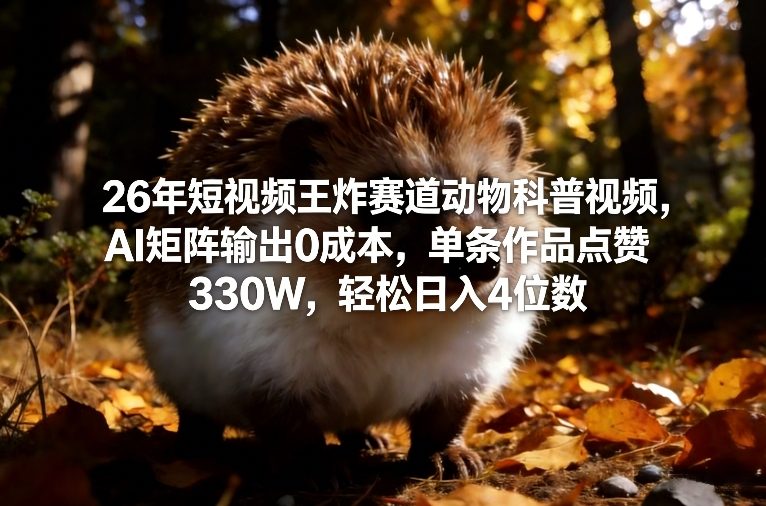 26年短视频王炸赛道动物科普视频，AI矩阵输出0成本，单条作品点赞330W，轻松日入4位数-16888副业资讯