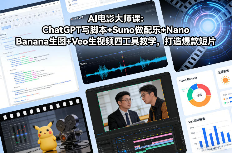 AI电影大师课：ChatGPT写脚本+Suno做配乐+Nano Banana生图+Veo生视频，打造爆款短片-16888副业资讯