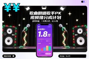 歌曲翻唱歌手PK视频撸分成计划，自带流量，一天两小时，日入2张-16888副业资讯