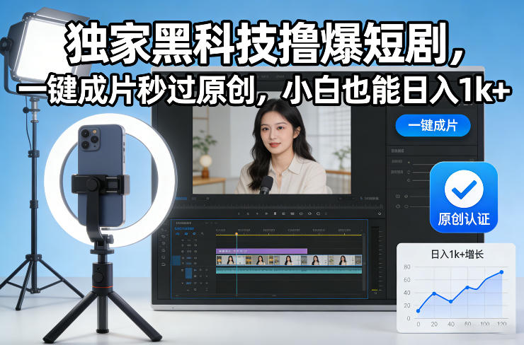 独家黑科技撸爆短剧，一键成片秒过原创，小白也能日入1k+【揭秘】-16888副业资讯
