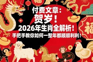 付费文章:贺岁!2026年生肖全解析!手把手教你如何一整年都顺顺利利!-16888副业资讯