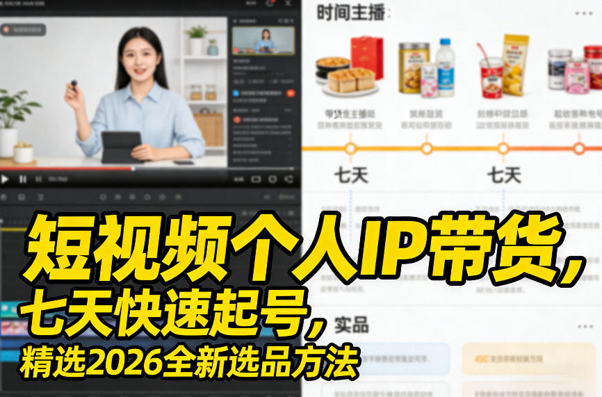 短视频个人IP带货，七天快速起号，精选2026全新选品方法-16888副业资讯