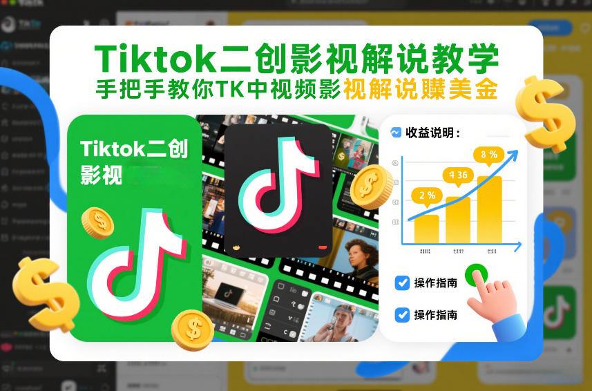 Tiktok二创影视解说教学，手把手教你TK中视频影视解说賺美金（更新26年1月）-16888副业资讯