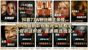 抖音73W粉丝博主亲授，2026最新影视解说实战教学，全程听话照做，直通精选独家-16888副业资讯