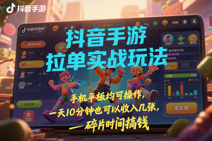 抖音手游拉单实战玩法，手机平板均可操作，一天10分钟也可以收入几张，碎片时间搞钱【揭秘】-16888副业资讯