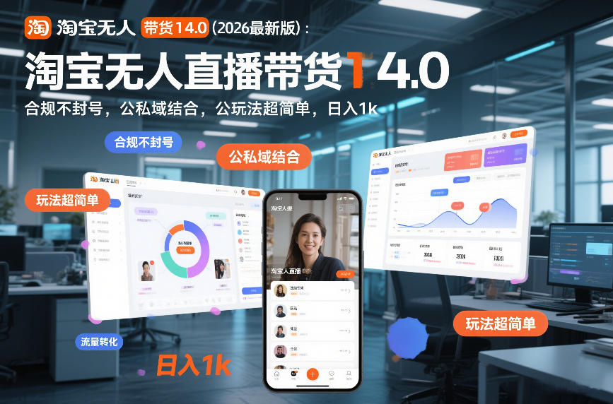 淘宝无人直播带货14.0（2026最新版）：合规不封号，公私域结合，玩法超简单，日入1k+【揭秘】-16888副业资讯