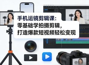 手机运镜剪辑课：零基础学拍摄剪辑，打造爆款短视频轻松变现-16888副业资讯